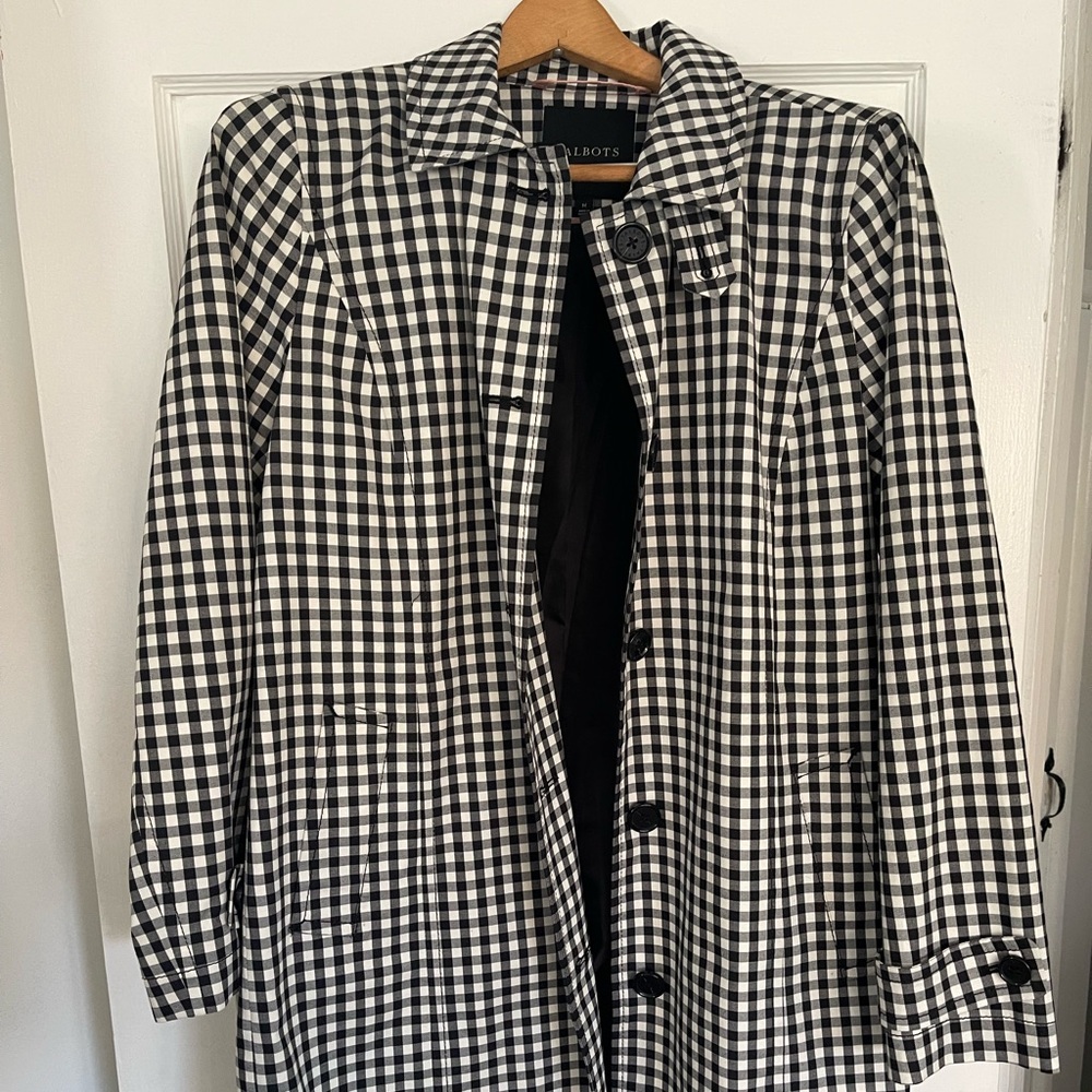 Talbots Black and White Gingham Trench Coat